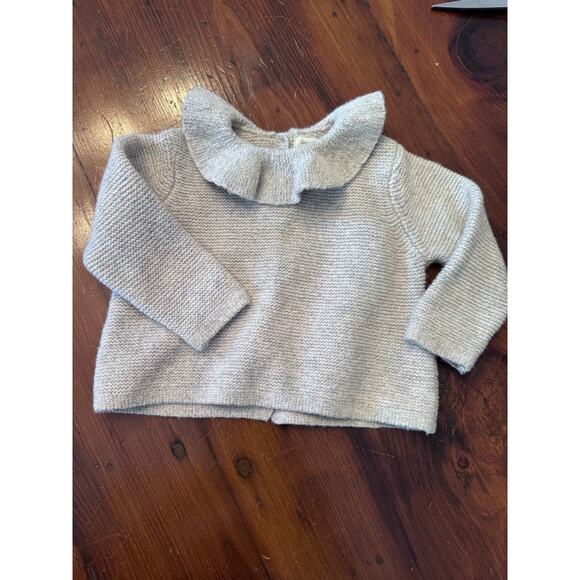 Zara Other - Zara baby girl Grey ruffle neck Button Back knit sweater top Size 0-3 Months